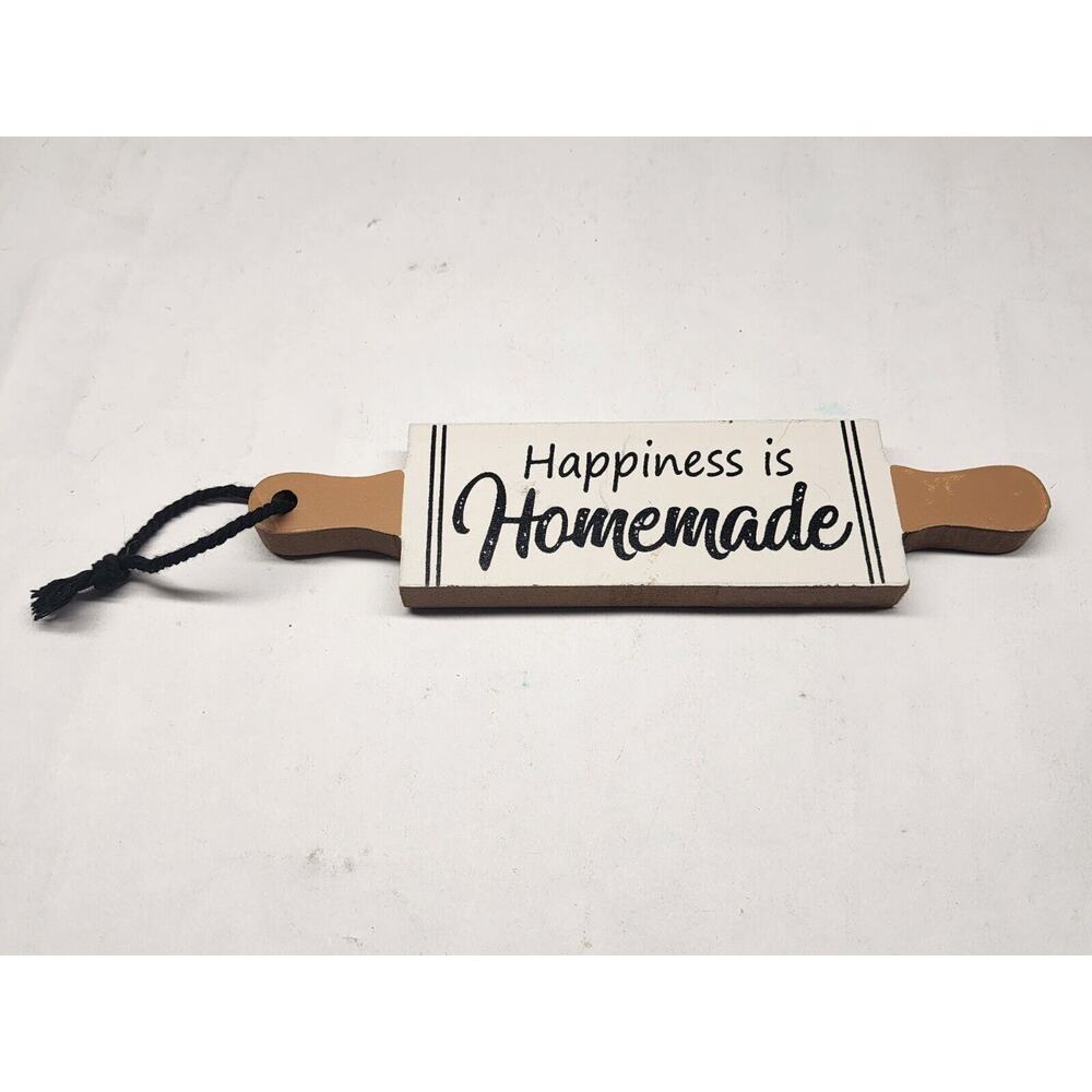 NEW Happiness is Homemade Rolling Pin Shape Wooden Hanging Sign 8 in x 2 in